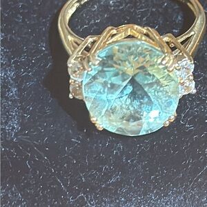 Gold Ring with Light Blue Gemstone - Women Jewelry